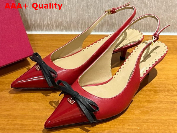 Valentino Garavani Bepointy Patent Leather and Kidskin Slingback Pump Red and Black Replica
