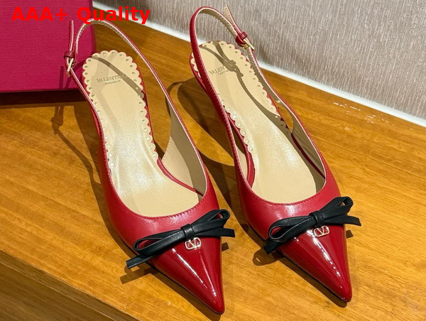 Valentino Garavani Bepointy Patent Leather and Kidskin Slingback Pump Red and Black Replica