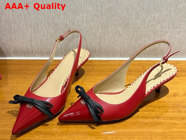 Valentino Garavani Bepointy Patent Leather and Kidskin Slingback Pump Red and Black Replica