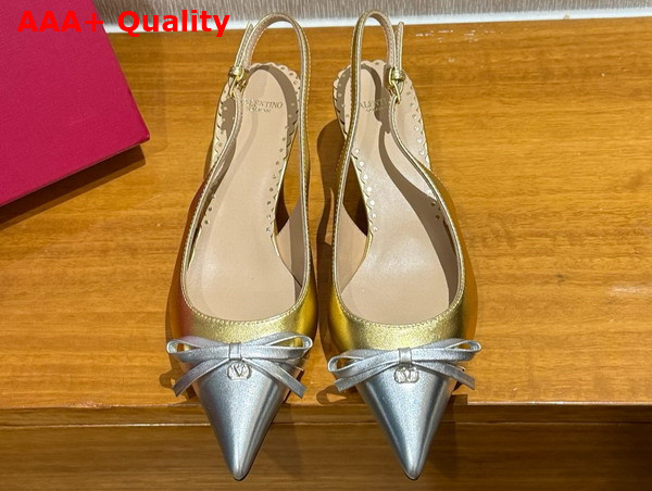 Valentino Garavani Bepointy Slingback Pump in Two Tone Kidskin Gold and Silver Replica