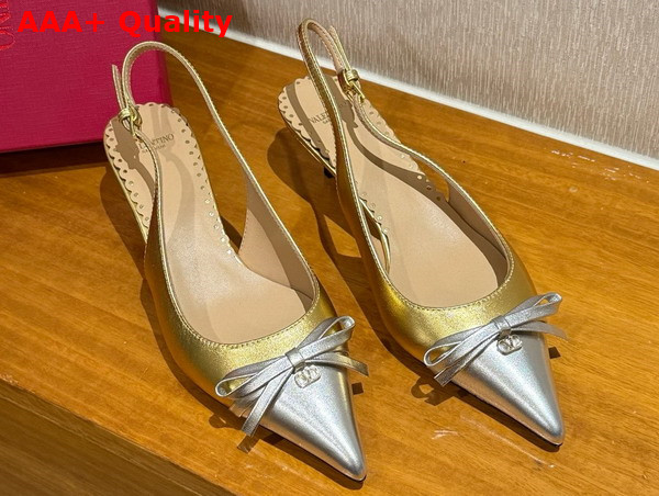 Valentino Garavani Bepointy Slingback Pump in Two Tone Kidskin Gold and Silver Replica