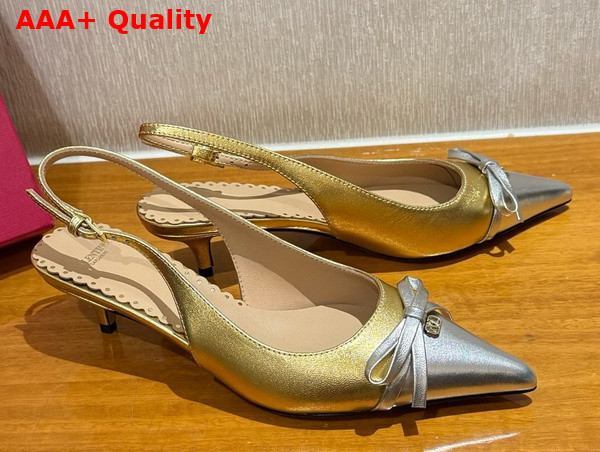 Valentino Garavani Bepointy Slingback Pump in Two Tone Kidskin Gold and Silver Replica