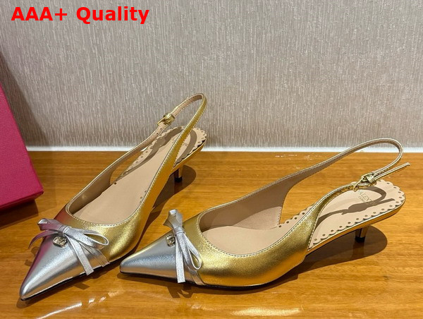 Valentino Garavani Bepointy Slingback Pump in Two Tone Kidskin Gold and Silver Replica