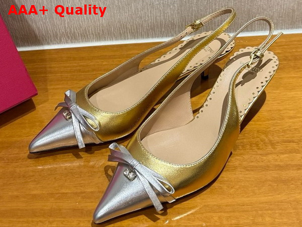 Valentino Garavani Bepointy Slingback Pump in Two Tone Kidskin Gold and Silver Replica