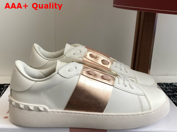 Valentino Garavani Calfskin Open Sneaker in White with Stripe Replica