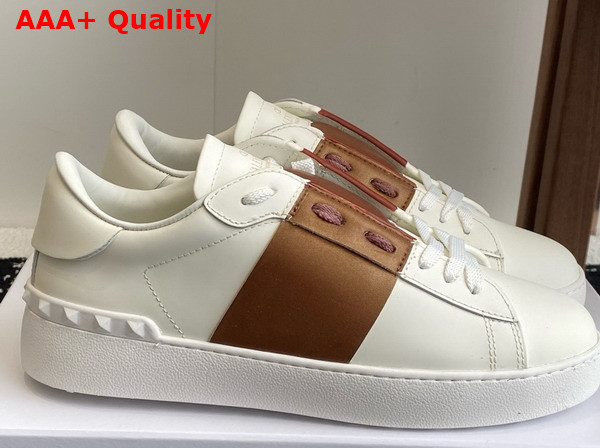 Valentino Garavani Calfskin Open Sneaker in White with Stripe Replica