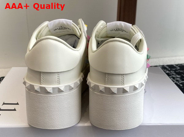 Valentino Garavani Flatform Rockstud Untitled Sneaker in White Calfskin with Multicolor Studs Replica