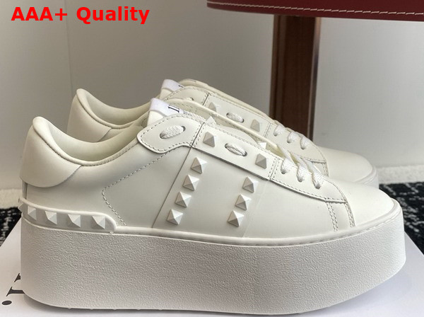 Valentino Garavani Flatform Rockstud Untitled Sneaker in White Calfskin with Tonal Studs Replica
