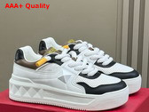 Valentino Garavani One Stud XL Low Top Sneaker in Mesh and Nappa Leather White Black and Brown Replica