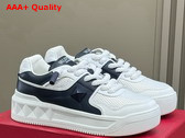 Valentino Garavani One Stud XL Low Top Sneaker in Mesh and Nappa Leather White and Blue Replica
