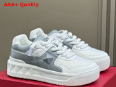 Valentino Garavani One Stud XL Low Top Sneaker in Mesh and Nappa Leather White and Nauge Replica