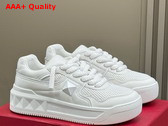 Valentino Garavani One Stud XL Low Top Sneaker in White Mesh and Nappa Leather Replica