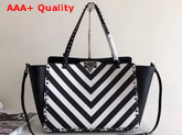 Valentino Garavani Rockstud Medium Tote in Black and White Printed Calfskin Replica
