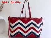 Valentino Garavani Rockstud Small Shopper Bag Canvas and Calfskin Leather Chevron Inlay Red Replica