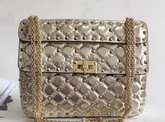 Valentino Garavani Rockstud Spike Medium Chain Bag in Soft Metallic Lambskin Leather Light Gold For Sale