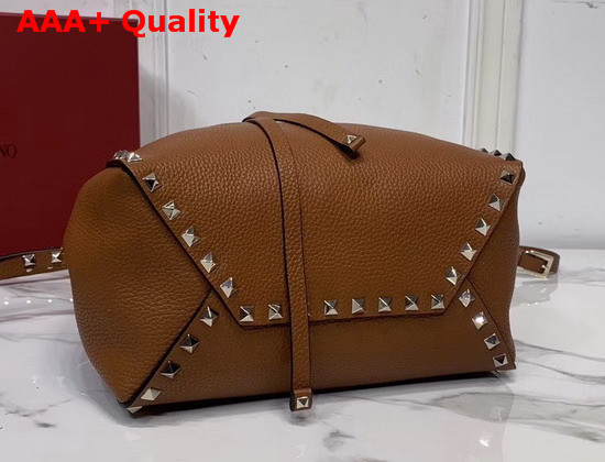 Valentino Garavani Small Rockstud Grainy Calfskin Bucket Bag in Brown Replica