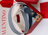 Valentino Garavani VLogo Signature Belt in Ribbon and Calfskin White Blue Worker Replica