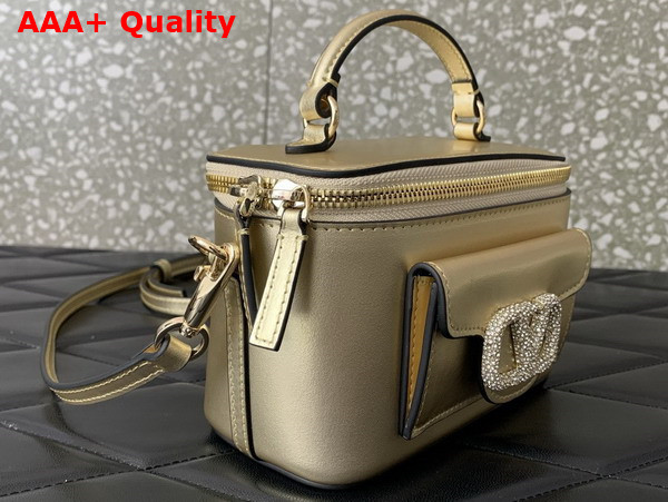 Valentino Mini Loco Calfskin Handbag with Jewel Logo Light Gold Replica