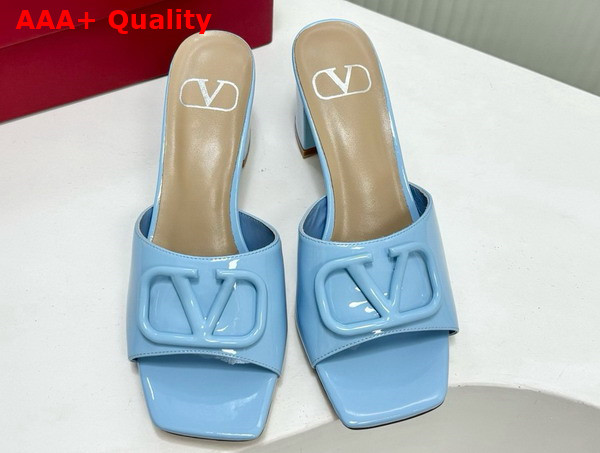 Valentino Vlogo Signature Patent Leather Slide Sandal 60mm Azure Replica