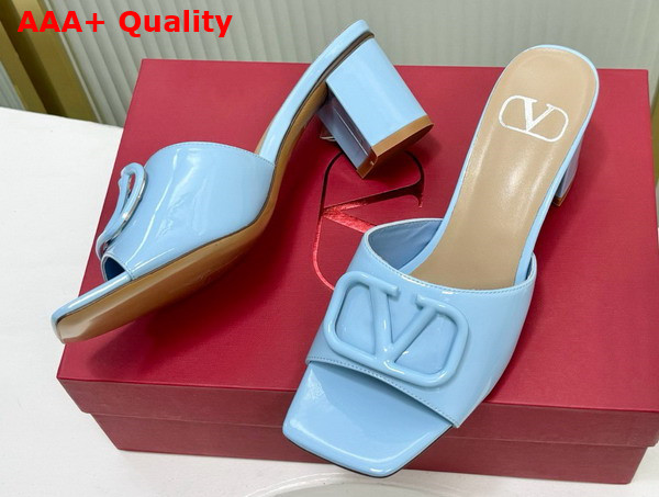 Valentino Vlogo Signature Patent Leather Slide Sandal 60mm Azure Replica